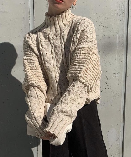 select MOCA（セレクトモカ）の「ハイネックループショルダーショートニット（ニット/セーター・レディース・ブラック/アイボリー/テラコッタ/グリーン・FREE）」の10枚目の写真