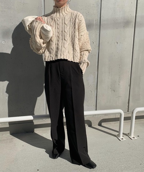 select MOCA（セレクトモカ）の「ハイネックループショルダーショートニット（ニット/セーター・レディース・ブラック/アイボリー/テラコッタ/グリーン・FREE）」の12枚目の写真