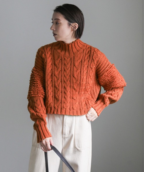 select MOCA（セレクトモカ）の「ハイネックループショルダーショートニット（ニット/セーター・レディース・ブラック/アイボリー/テラコッタ/グリーン・FREE）」の19枚目の写真