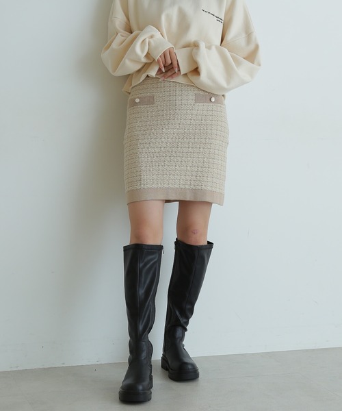 FREE'S MART（フリーズマート）の「ニットツイードミニスカート（スカート・レディース・ブラック系その他/ベージュ系その他/パープル系その他・FREE）」の2枚目の写真