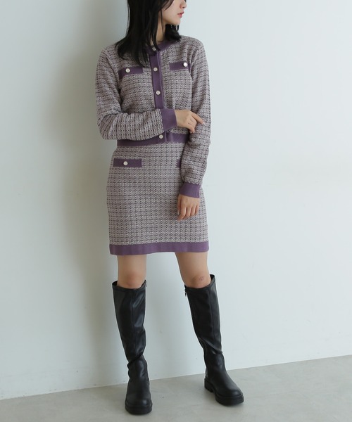 FREE'S MART（フリーズマート）の「ニットツイードミニスカート（スカート・レディース・ブラック系その他/ベージュ系その他/パープル系その他・FREE）」の3枚目の写真