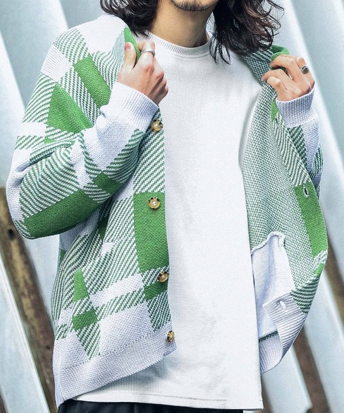 URBAN RESEARCH Sonny Label(アーバンリサーチサニーレーベル)の「チェックジャガードカーディガン(カーディガン/ボレロ・メンズ・ブルー系その他/イエロー/グリーン・MEDIUM/LARGE)」の8枚目の写真