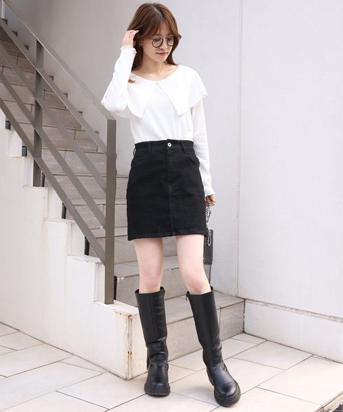 one after another NICE CLAUP(ワンアフターアナザーナイスクラップ)の「シンプルデニム台形ミニスカート(デニムスカート・レディース・ブラック/インディゴブルー・FREE)」の16枚目の写真