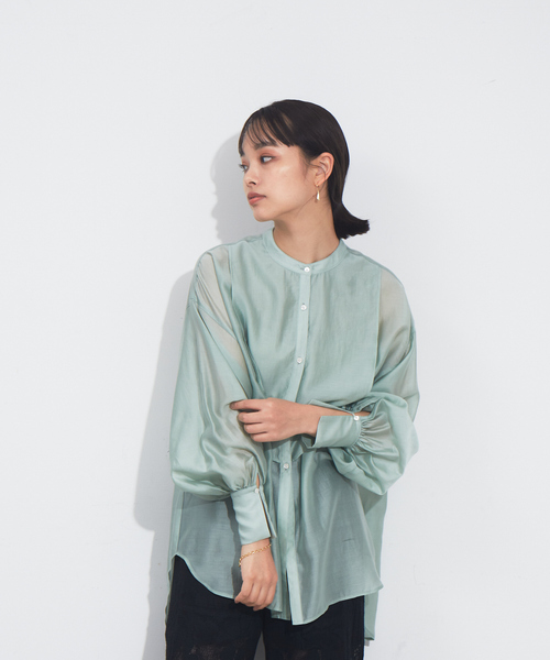 NOMINE(ノミネ)の「バンドカラーボサムシアーブラウス(シャツ/ブラウス・レディース・ブラック/グリーン/アイボリー/ラベンダー・フリー)」の18枚目の写真