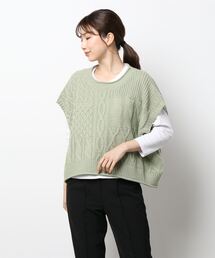 Samansa Mos2 blue | パッチワークケーブルニットベスト(ベスト)