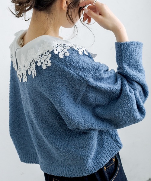 PUAL CE CIN(ピュアルセシン)の「モール糸ショートプルオーバー(ニット/セーター・レディース・グレー/ブルー/ライトベージュ・FREE)」の9枚目の写真