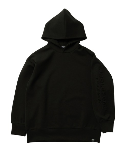 GLAZOS(グラソス)の「ダンボールニット・ドロップショルダーエンボスロゴパーカー【セットアップ対応】(パーカー・キッズ・ブラック/サックスブルー/ライム/グレー・140cm/160cm/150cm/170cm/130cm)」の9枚目の写真