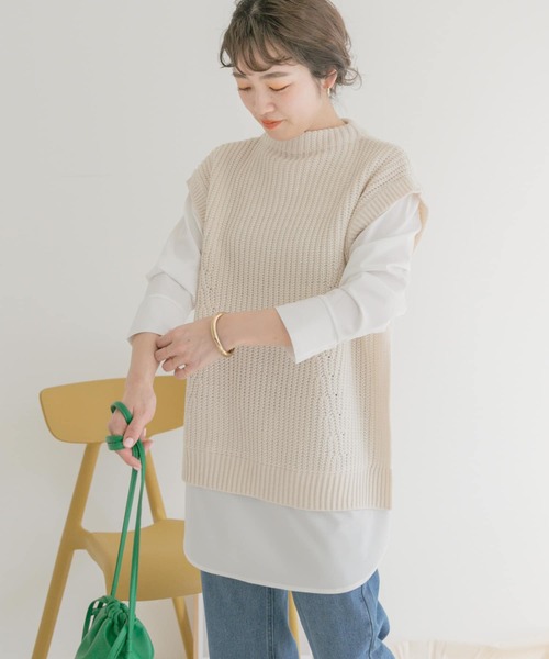 ITEMS URBANRESEARCH（アイテムズ アーバンリサーチ）の「フェイクレイヤードニット（ニット/セーター・レディース・ブラック/オフホワイト/グレー・FREE）」の14枚目の写真