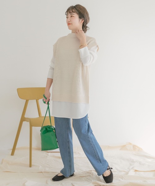 ITEMS URBANRESEARCH（アイテムズ アーバンリサーチ）の「フェイクレイヤードニット（ニット/セーター・レディース・ブラック/オフホワイト/グレー・FREE）」の19枚目の写真