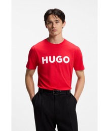 HUGOコントラストロゴ レギュラーフィット コットンジャージーTシャツ