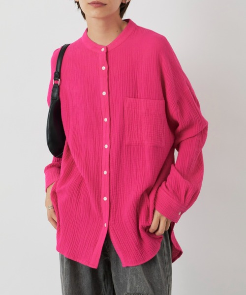 Auntie Rosa Holiday（アンティローザホリデー）の「※入荷禁止※ダブルガーゼオーバーサイズシャツ（シャツ/ブラウス・レディース・ブルー/ピンク/アイボリー/ブラック/グリーン・FREE）」の5枚目の写真