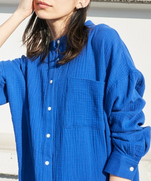 Auntie Rosa Holiday（アンティローザホリデー）の「※入荷禁止※ダブルガーゼオーバーサイズシャツ（シャツ/ブラウス・レディース・ブルー/ピンク/アイボリー/ブラック/グリーン・FREE）」の4枚目の写真