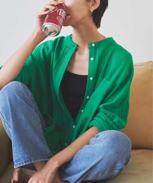 Auntie Rosa Holiday（アンティローザホリデー）の「※入荷禁止※ダブルガーゼオーバーサイズシャツ（シャツ/ブラウス・レディース・ブルー/ピンク/アイボリー/ブラック/グリーン・FREE）」の20枚目の写真