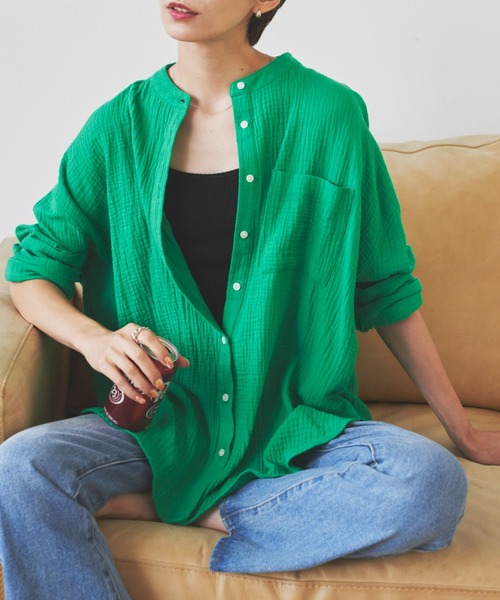 Auntie Rosa Holiday（アンティローザホリデー）の「※入荷禁止※ダブルガーゼオーバーサイズシャツ（シャツ/ブラウス・レディース・ブルー/ピンク/アイボリー/ブラック/グリーン・FREE）」の19枚目の写真