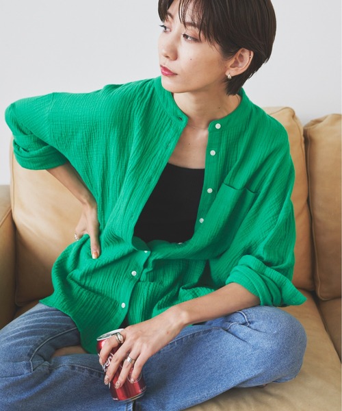 Auntie Rosa Holiday（アンティローザホリデー）の「※入荷禁止※ダブルガーゼオーバーサイズシャツ（シャツ/ブラウス・レディース・ブルー/ピンク/アイボリー/ブラック/グリーン・FREE）」の18枚目の写真