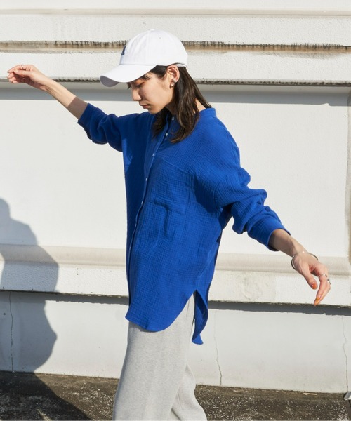 Auntie Rosa Holiday（アンティローザホリデー）の「※入荷禁止※ダブルガーゼオーバーサイズシャツ（シャツ/ブラウス・レディース・ブルー/ピンク/アイボリー/ブラック/グリーン・FREE）」の9枚目の写真