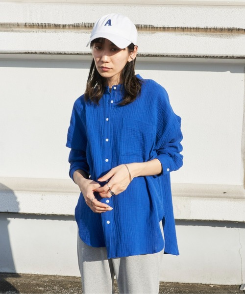 Auntie Rosa Holiday（アンティローザホリデー）の「※入荷禁止※ダブルガーゼオーバーサイズシャツ（シャツ/ブラウス・レディース・ブルー/ピンク/アイボリー/ブラック/グリーン・FREE）」の7枚目の写真