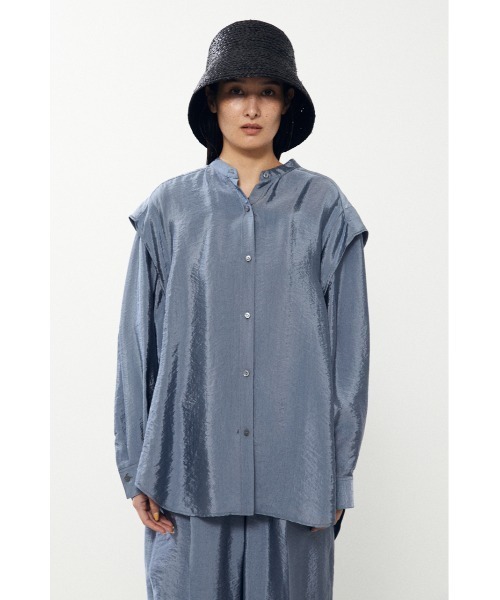 BLACK BY MOUSSY（ブラックバイマウジー）の「band collar satin shirt