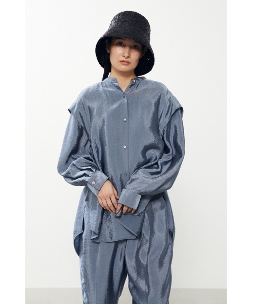 BLACK BY MOUSSY(ブラックバイマウジー)の「band collar satin shirt( バンドカラーサテンシャツ)(シャツ/ブラウス・レディース・ブラック/カーキ/ブルー・FREE)」の6枚目の写真