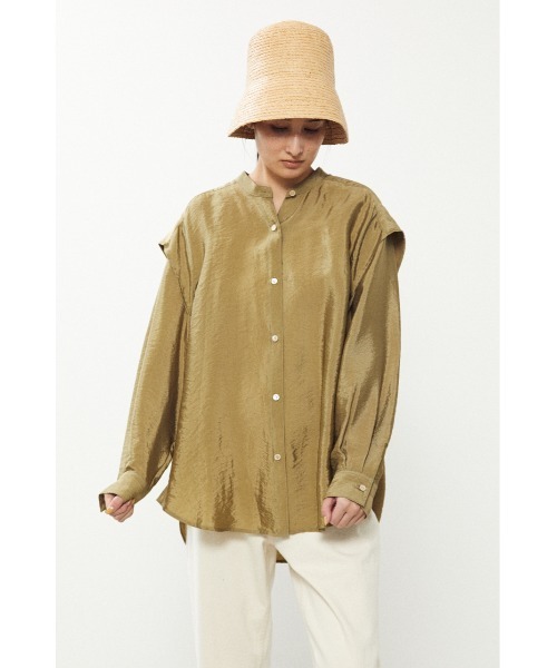 BLACK BY MOUSSY(ブラックバイマウジー)の「band collar satin shirt( バンドカラーサテンシャツ)(シャツ/ブラウス・レディース・ブラック/カーキ/ブルー・FREE)」の15枚目の写真