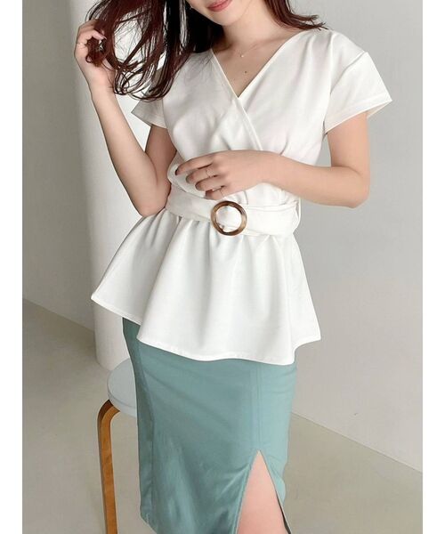 RESEXXY(リゼクシー)の「カシュクールカットトップス(Tシャツ/カットソー・レディース・ブラック/ピンク/ホワイト・FREE)」の1枚目の写真