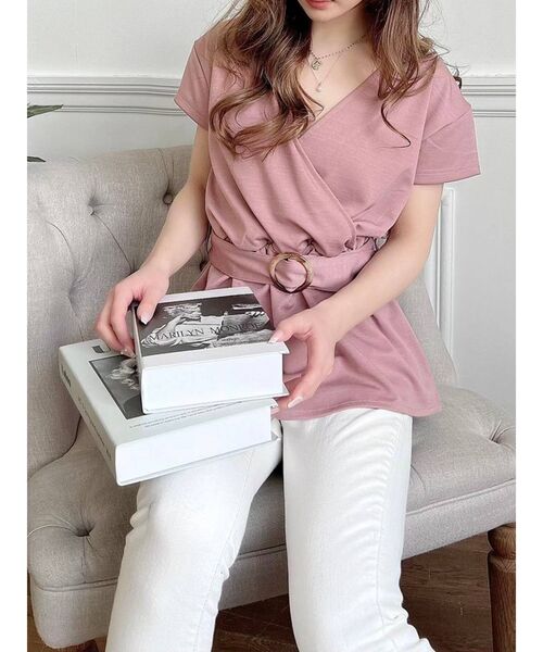 RESEXXY(リゼクシー)の「カシュクールカットトップス(Tシャツ/カットソー・レディース・ブラック/ピンク/ホワイト・FREE)」の3枚目の写真