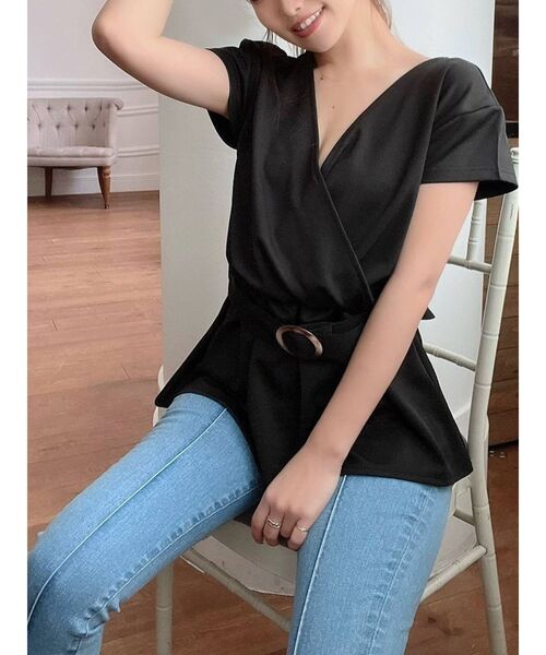 RESEXXY(リゼクシー)の「カシュクールカットトップス(Tシャツ/カットソー・レディース・ブラック/ピンク/ホワイト・FREE)」の2枚目の写真