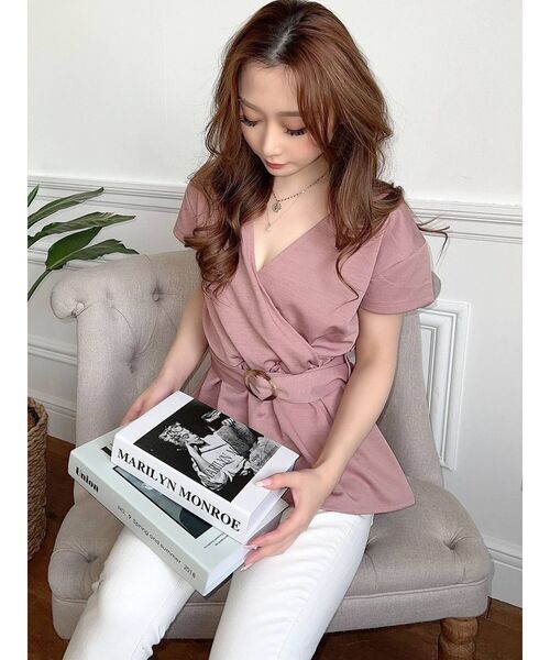 RESEXXY(リゼクシー)の「カシュクールカットトップス(Tシャツ/カットソー・レディース・ブラック/ピンク/ホワイト・FREE)」の5枚目の写真