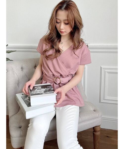 RESEXXY(リゼクシー)の「カシュクールカットトップス(Tシャツ/カットソー・レディース・ブラック/ピンク/ホワイト・FREE)」の6枚目の写真