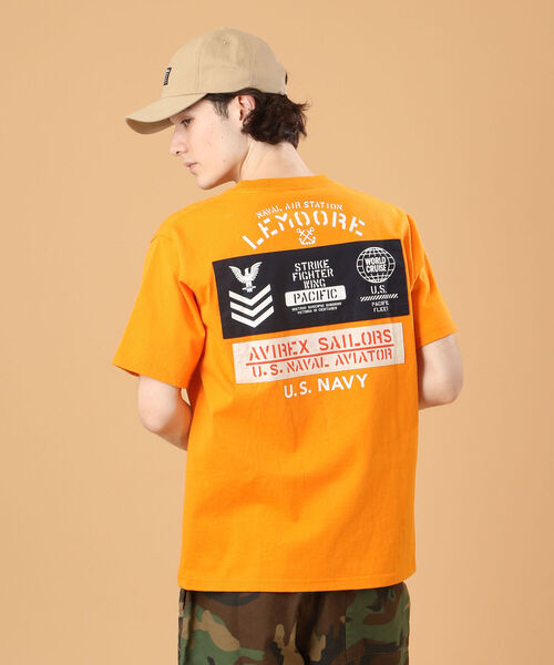 AVIREX（アヴィレックス）の「ナバル シーチィング パッチド Tシャツ/NAVAL SHEETING PATCHED T-SHIRT / アヴィレックス /AVIREX（Tシャツ/カットソー・メンズ・ホワイト/ブラック/ダークオリーブ/オレンジ・MEDIUM/X-LARGE/LARGE/XX-LARGE）」の6枚目の写真