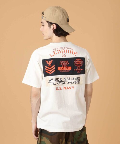 AVIREX（アヴィレックス）の「ナバル シーチィング パッチド Tシャツ/NAVAL SHEETING PATCHED T-SHIRT / アヴィレックス /AVIREX（Tシャツ/カットソー・メンズ・ホワイト/ブラック/ダークオリーブ/オレンジ・MEDIUM/X-LARGE/LARGE/XX-LARGE）」の5枚目の写真