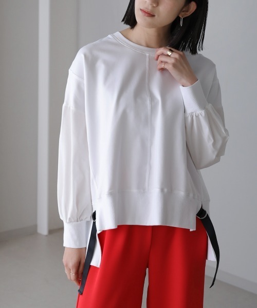 Bou Jeloud(ブージュルード)の「ミニ裏毛ドッキングスリーブプルオーバー(Tシャツ/カットソー・レディース・ブラック/ベージュ/オフホワイト・FREE)」の1枚目の写真