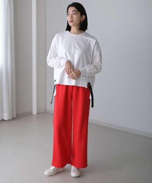 Bou Jeloud(ブージュルード)の「ミニ裏毛ドッキングスリーブプルオーバー(Tシャツ/カットソー・レディース・ブラック/ベージュ/オフホワイト・FREE)」の6枚目の写真