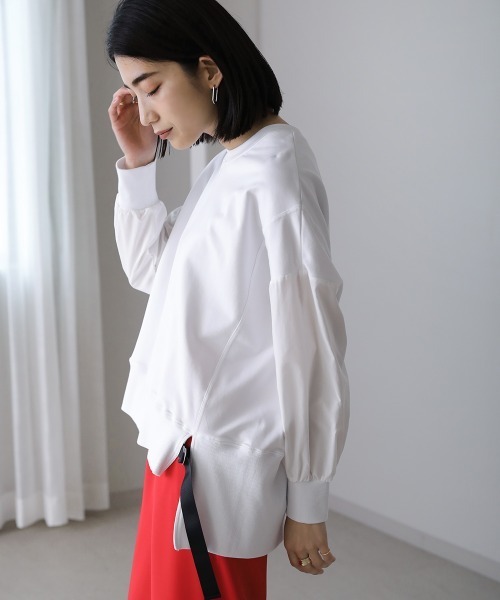 Bou Jeloud(ブージュルード)の「ミニ裏毛ドッキングスリーブプルオーバー(Tシャツ/カットソー・レディース・ブラック/ベージュ/オフホワイト・FREE)」の4枚目の写真