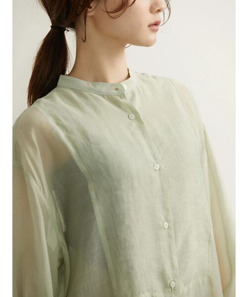 AMERICAN HOLIC（アメリカンホリック）の「シアーバンドカラーワンピース（シャツワンピース・レディース・ミント/ブラウン・M/L）」の22枚目の写真