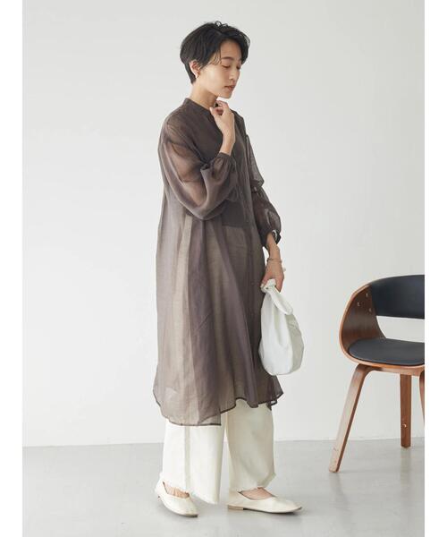 AMERICAN HOLIC（アメリカンホリック）の「シアーバンドカラーワンピース（シャツワンピース・レディース・ミント/ブラウン・M/L）」の18枚目の写真