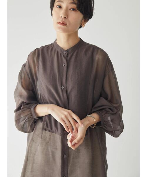 AMERICAN HOLIC（アメリカンホリック）の「シアーバンドカラーワンピース（シャツワンピース・レディース・ミント/ブラウン・M/L）」の14枚目の写真