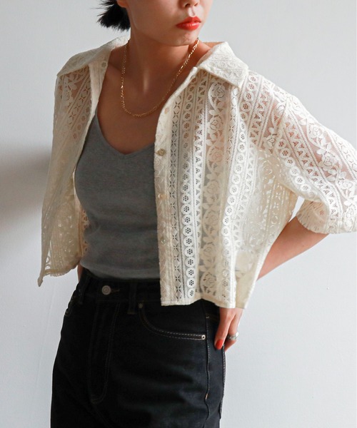 feepur(フェピュール)の「ハーフスリーブレースシャツ(シャツ/ブラウス・レディース・アイボリー/ブラック・MEDIUM)」の9枚目の写真