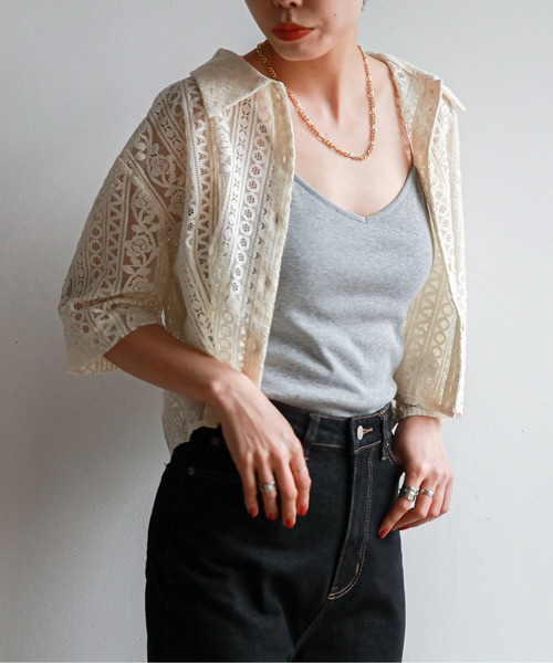 feepur(フェピュール)の「ハーフスリーブレースシャツ(シャツ/ブラウス・レディース・アイボリー/ブラック・MEDIUM)」の13枚目の写真