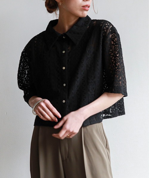 feepur(フェピュール)の「ハーフスリーブレースシャツ(シャツ/ブラウス・レディース・アイボリー/ブラック・MEDIUM)」の8枚目の写真