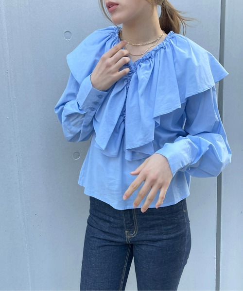 Meli rich（メリーリッチ）の「ビッグカラーフリルブラウス（シャツ/ブラウス・レディース・ホワイト/ライトブルー/ブルー/ネイビー/ライトグレー/ピンク/ブラック/ブルー系その他・MEDIUM）」の8枚目の写真