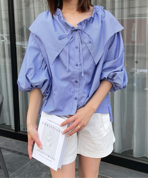 Meli rich（メリーリッチ）の「ビッグカラーフリルブラウス（シャツ/ブラウス・レディース・ホワイト/ライトブルー/ブルー/ネイビー/ライトグレー/ピンク/ブラック/ブルー系その他・MEDIUM）」の15枚目の写真