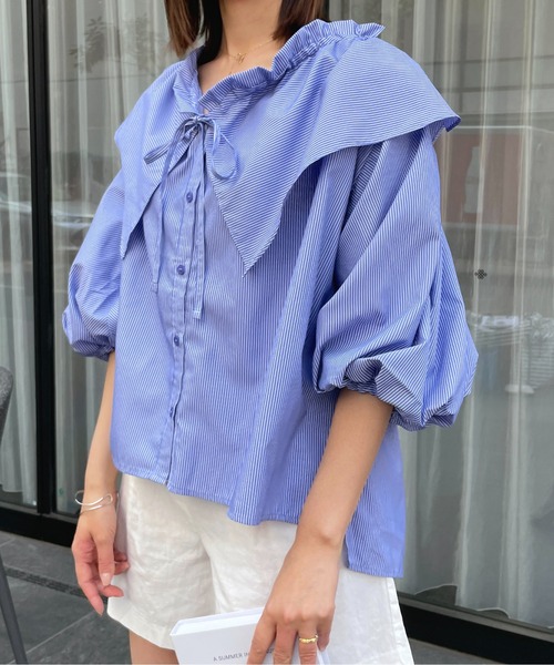 Meli rich（メリーリッチ）の「ビッグカラーフリルブラウス（シャツ/ブラウス・レディース・ホワイト/ライトブルー/ブルー/ネイビー/ライトグレー/ピンク/ブラック/ブルー系その他・MEDIUM）」の18枚目の写真