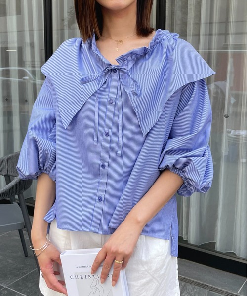 Meli rich（メリーリッチ）の「ビッグカラーフリルブラウス（シャツ/ブラウス・レディース・ホワイト/ライトブルー/ブルー/ネイビー/ライトグレー/ピンク/ブラック/ブルー系その他・MEDIUM）」の16枚目の写真