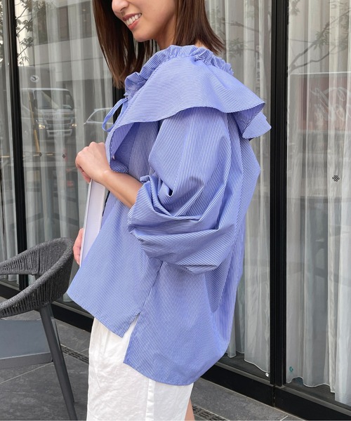 Meli rich（メリーリッチ）の「ビッグカラーフリルブラウス（シャツ/ブラウス・レディース・ホワイト/ライトブルー/ブルー/ネイビー/ライトグレー/ピンク/ブラック/ブルー系その他・MEDIUM）」の19枚目の写真