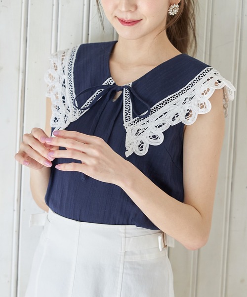 ※ さっちゃん様※【タグ付美品】PINORE ピノーレブラウス　レース　ネイビー PINORE(ピノーレ)｜ブラウス アイテム一覧 40件目～｜.K online