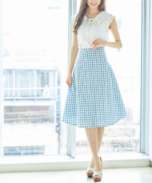 tocco closet(トッコ クローゼット)の「りぼん付きレース装飾ビックカラーノースリーブブラウス(Tシャツ/カットソー・レディース・ネイビー/オフホワイト・M)」の6枚目の写真