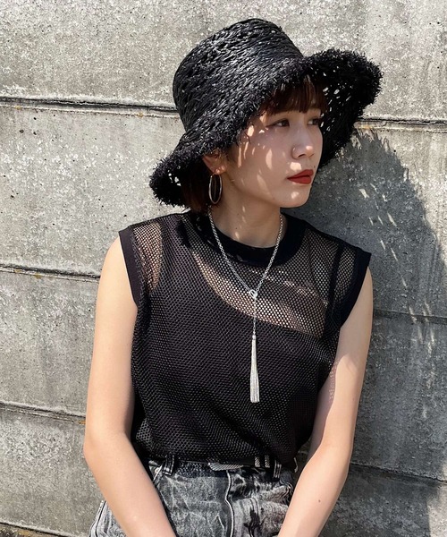 PAGEBOY(ページボーイ)の「ラフィアバケハ(ハット・レディース・ブラック/グリーン系その他・FREE)」の2枚目の写真