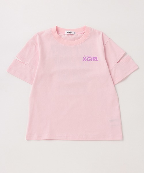 X-girl Stages(エックスガールステージス)の「袖アキロゴグラフィック半袖Tシャツ(Tシャツ/カットソー・キッズ・イエロー/ライトピンク/ライトグリーン・130cm/100cm/90cm/120cm/140cm/110cm)」の3枚目の写真