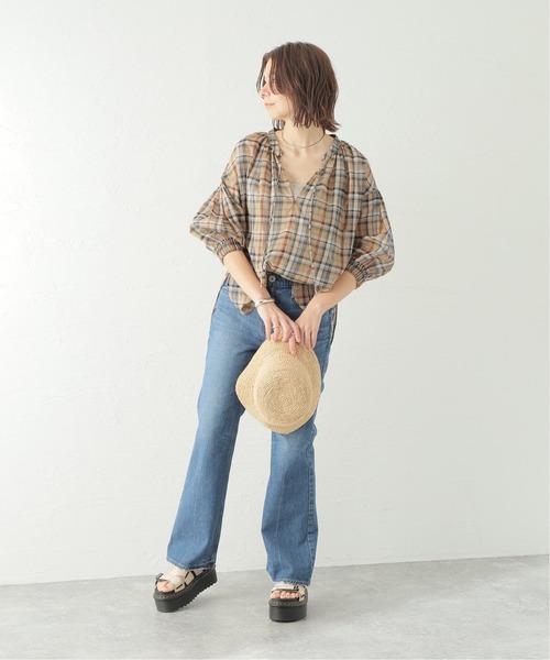 Spick & Span(スピックアンドスパン)の「スラブチェックVカラー ブラウス(シャツ/ブラウス・レディース・ネイビー/グリーン・FREE)」の8枚目の写真
